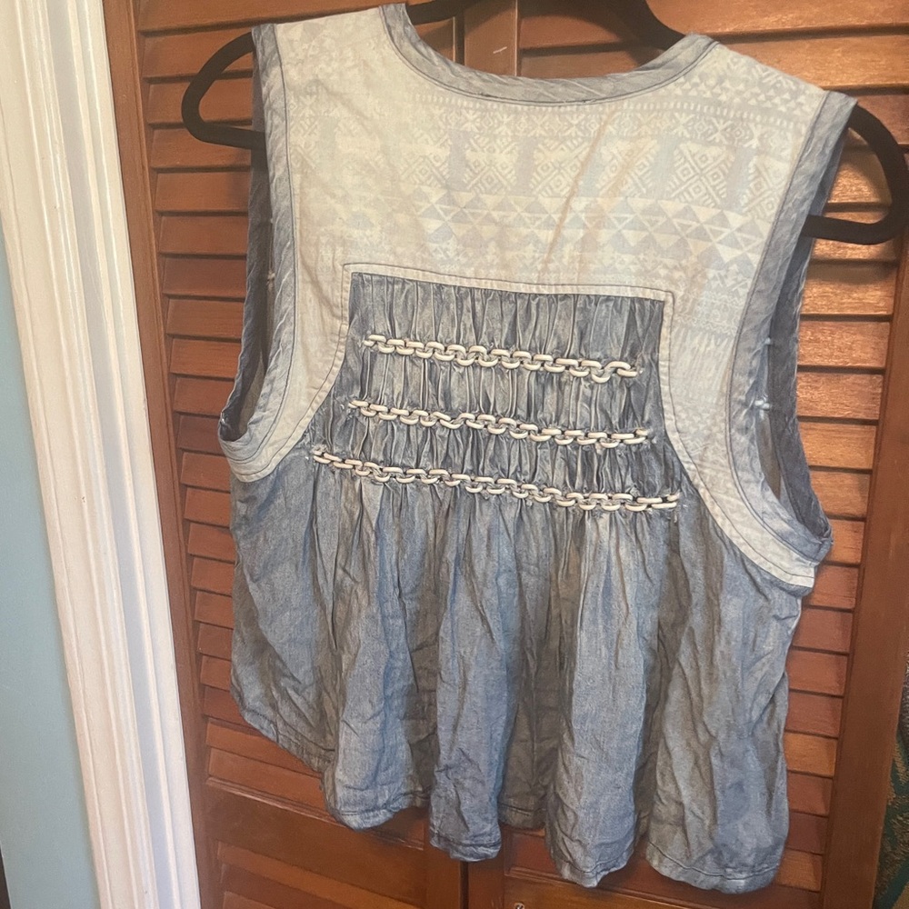 Miss Me Boho Embroidered Sleeveless Vest Jacket - Blue - Picture 2 of 3